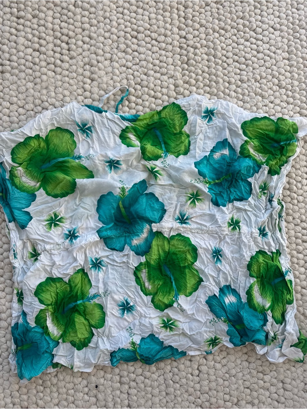 White Floral Hawaiian Tunic with Green & Teal Blooms Coverup - Picture 2 of 2